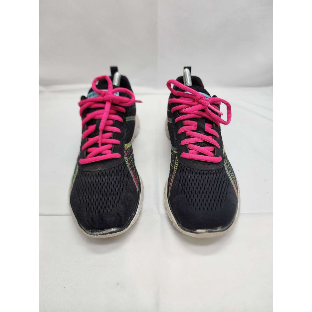 Skechers Flex Sole Memory Foam Sneakers Black Pink Rainbow Athletic Shoes Women - Picture 3 of 8